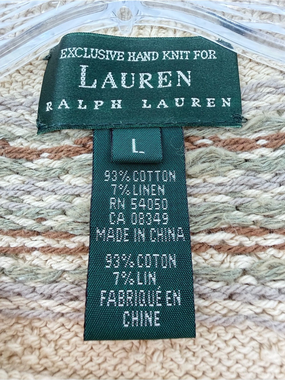 Lauren Ralph Lauren Hand Knit Equestrian Fox Hunt Sweater Cotton Linen Size L - Picture 10 of 11